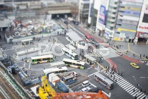 Tilt-shift bird's eye view of Tokyo cityscape, Tokyo, Japan Stock Photos