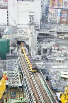Tilt-shift bird's eye view of Tokyo cityscape, Tokyo, Japan Stock Photos