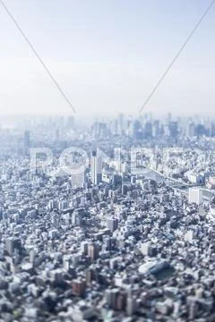 Tilt-shift bird's eye view of Tokyo cityscape, Tokyo, Japan Stock Photos