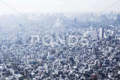 Tilt-shift bird's eye view of Tokyo cityscape, Tokyo, Japan Stock Photos