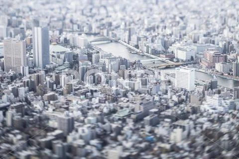 Tilt-shift bird's eye view of Tokyo cityscape, Tokyo, Japan Stock Photos