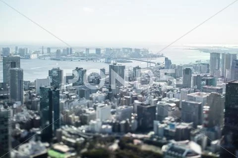 Tilt-shift bird's eye view of Tokyo cityscape, Tokyo, Japan Stock Photos