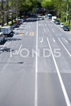 Tilt-shift bird's eye view of street in Tokyo, Tokyo, Japan Stock Photos