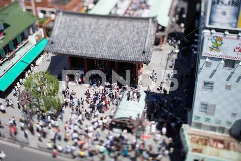 Tilt-shift bird's eye view of Asakusa, Tokyo, Japan Stock Photos