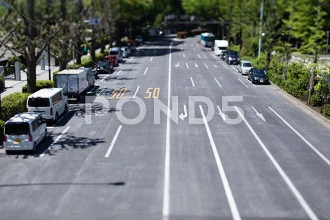 Tilt-shift bird's eye view of street in Tokyo, Tokyo, Japan Stock Photos