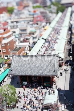 Tilt-shift bird's eye view of Asakusa, Tokyo, Japan Stock Photos