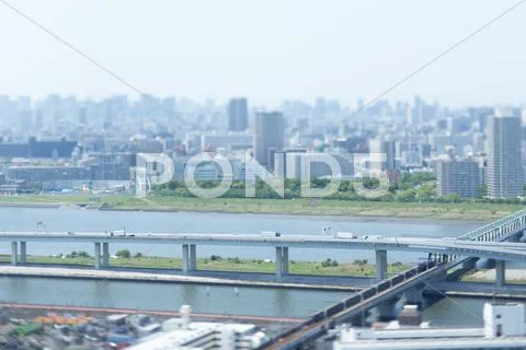 Tilt-shift bird's eye view of Tokyo cityscape, Tokyo, Japan Stock Photos