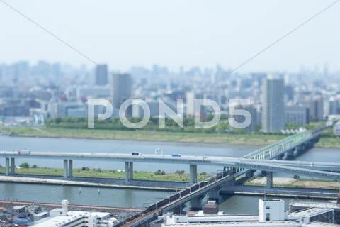 Tilt-shift bird's eye view of Tokyo cityscape, Tokyo, Japan Stock Photos