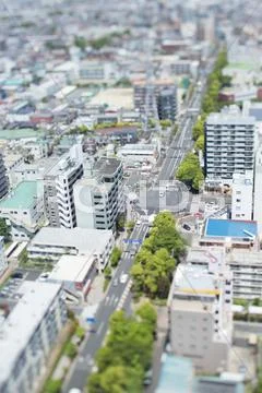 Tilt-shift bird's eye view of Tokyo cityscape, Tokyo, Japan Stock Photos