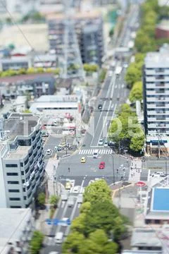 Tilt-shift bird's eye view of Tokyo cityscape, Tokyo, Japan Stock Photos