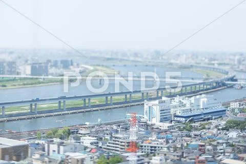 Tilt-shift bird's eye view of Tokyo cityscape, Tokyo, Japan Stock Photos