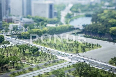 Tilt-shift bird's eye view of Tokyo, Tokyo, Japan Stock Photos