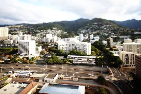 Tilt Shift of a busy freeway in Honolulu, Hawaii Stock Footage 49181880