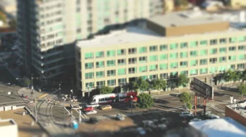 Tilt Shift Effect Downtown San Diego Bus and Trolley Видео 10683449