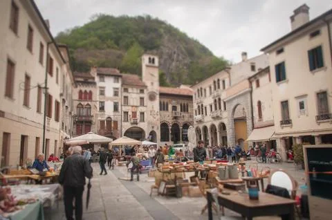 Tilt shift effect of open air market in historical place Stock Photos