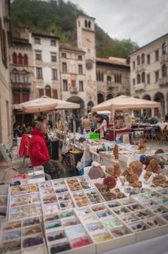 Tilt shift effect of open air market in historical place Stock Photos