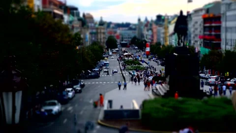 Tilt-shift effect timelapse of Wenceslas Square in Prague, Czech Republic Stock Footage 230198862
