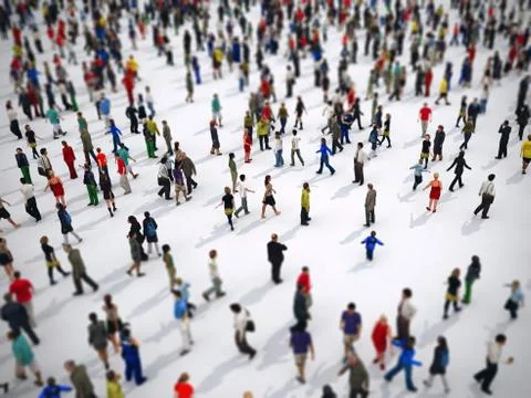 Tilt shift focus on a large group of people. 3D Rendering Stock Illustration