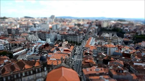 Tilt Shift Focus Time Lapse City View from Clérigos Church Tower Porto Portugal Stock Footage 77838880