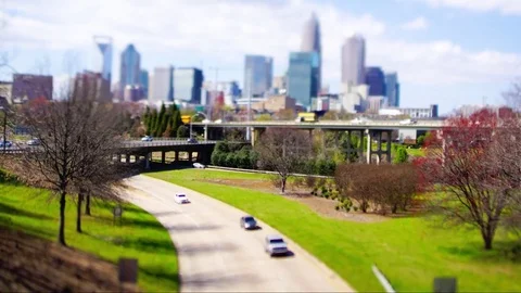 Tilt shift highway traffic effect in charlotte nc Stock-Footage 73402692