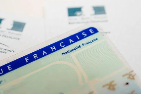 Tilt Shift lens close-up macro shot of National identity card Carte nationale d Stock Photos