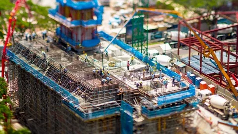 Tilt-shift Miniature Construction Timelapse of building in Singapore Stock Footage 76143724