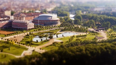 Tilt-shift Miniature view of Logroño, La Rioja, Spain Stock Footage 97951002