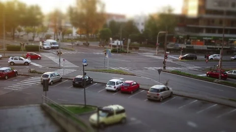 Tilt-shift in motion in Modena direzionale 70 - Italy 2 Stock Footage 118250631