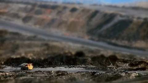 Tilt-shift panorama coal cut rides truck Stock-Footage 122074042