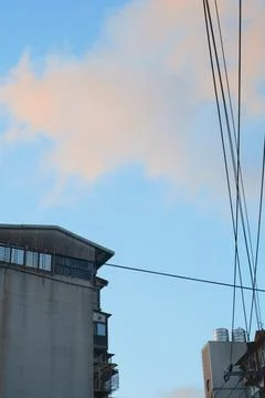 Tilt-Shift Rooftop Wires Sky Fotos de archivo