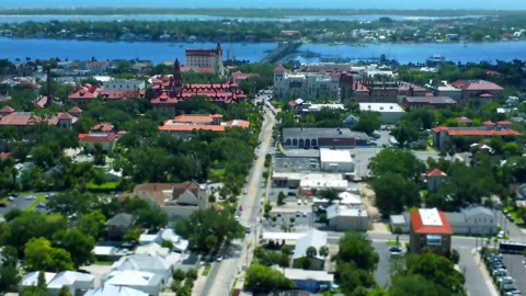 Tilt-shift Static drone view of downtown Saint Augustine Fl Stock Footage 346643368