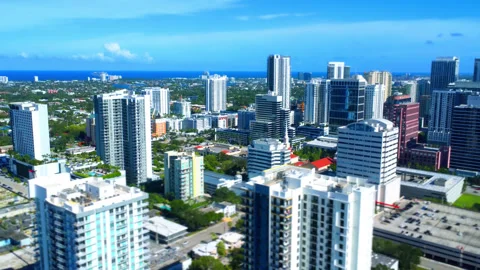 Tilt-shift Static Fort Lauderdale Florida skyline drone shot Two Stock Footage 346643339
