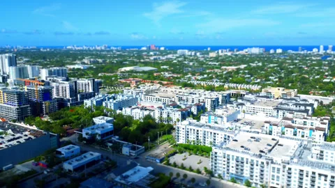 Tilt-shift Static Fort Lauderdale Florida skyline drone shot six Stock Footage 346643350
