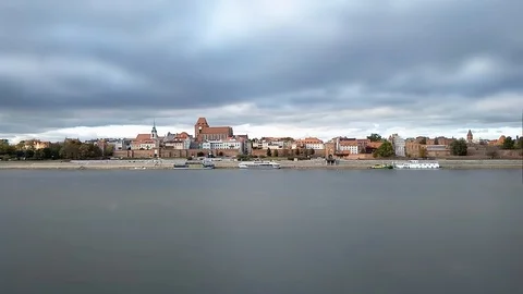 Tilt-shift of storm clouds over Torun, Poland Stock Footage 96102189