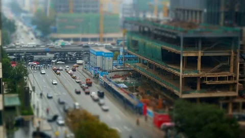 Tilt Shift Time Lapse of Busy City Intersection Stock Footage 77695703