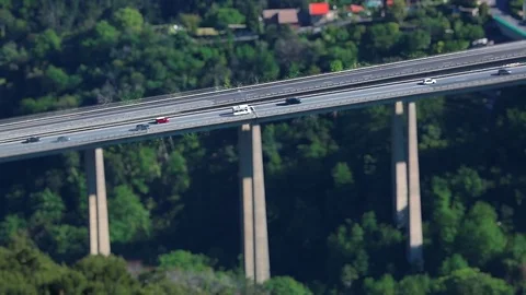 Tilt Shift Time Lapse Of Highway Traffic On A Bridge Stock Footage 74838787