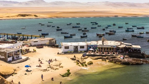 Tilt-shift time-lapse of a little beach in Paracas reserve in Peru Видео 86645371