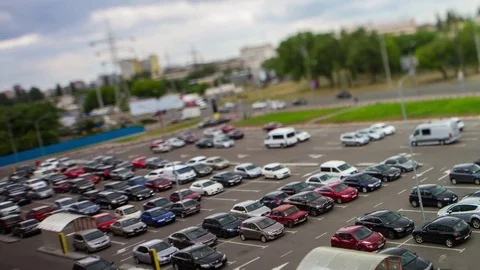 Tilt shift time-lapse in a parking. Stock Footage 79109110