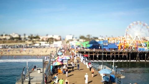 Tilt Shift Time Lapse of People on Santa Monica Pier Stock Footage 73947448