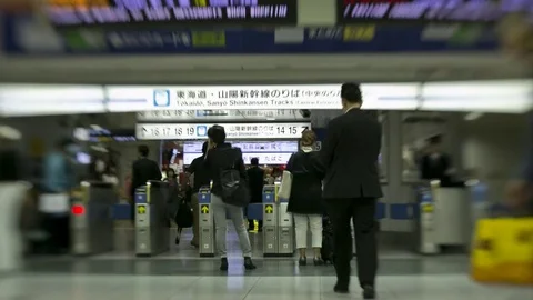 Tilt Shift Time Lapse in Tokyo, Japan Train Station Stock Footage 85299570