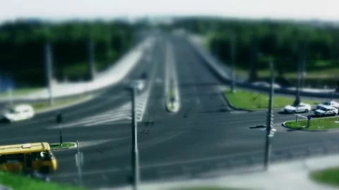 Tilt Shift. Time-lapse traffic car at the crossroads on the road Stock Footage 78742476