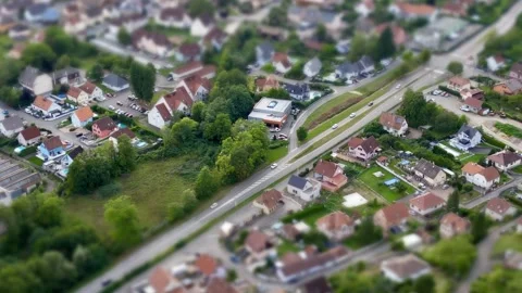 Tilt-Shift Timelapse: Miniature Alsace - Aerial View of D430 road at Buhl Stock Footage 249817074