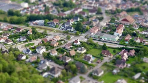 Tilt-Shift Timelapse: Miniature Alsace - Buhl (near Guebwiller) Aerial 4K Stock Footage 249817081