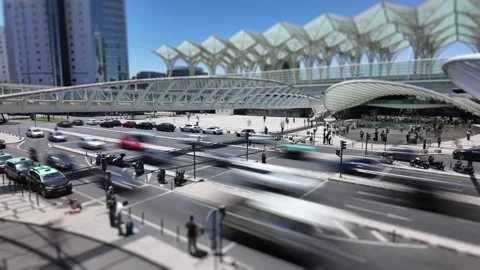 Tilt-Shift Timelapse of Rush Hour at Gare do Oriente, Lisbon – Busy Urban 스톡 동영상 340043113