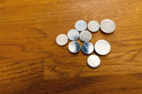 Tilt-Shift View of Batteries on Table Stock Photos