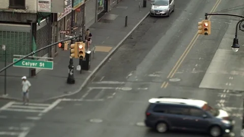 Tilt-shift view of Manhattan Ave and Calyer St corner, Brooklyn, New York. Video stock 75262865
