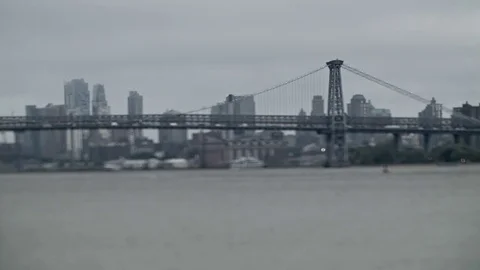 Tilt-shift view of Williamsburg Birdge over East River. New York. Stock Footage 75266134