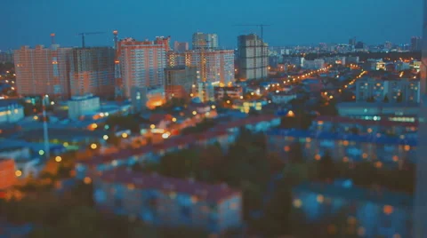 TILT-SHIFT views of city lights at night Stock Footage 56500926