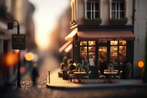 Tilt-Shift,Macro View From the Street of coffee cafe in Tiny Little Town Pa.. Stock Illustration