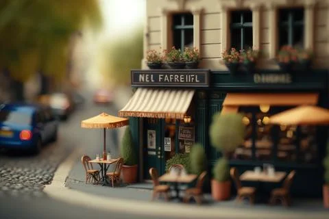 Tilt-Shift,Macro View From the Street of coffee cafe in Tiny Little Town Pa.. Stock Illustration